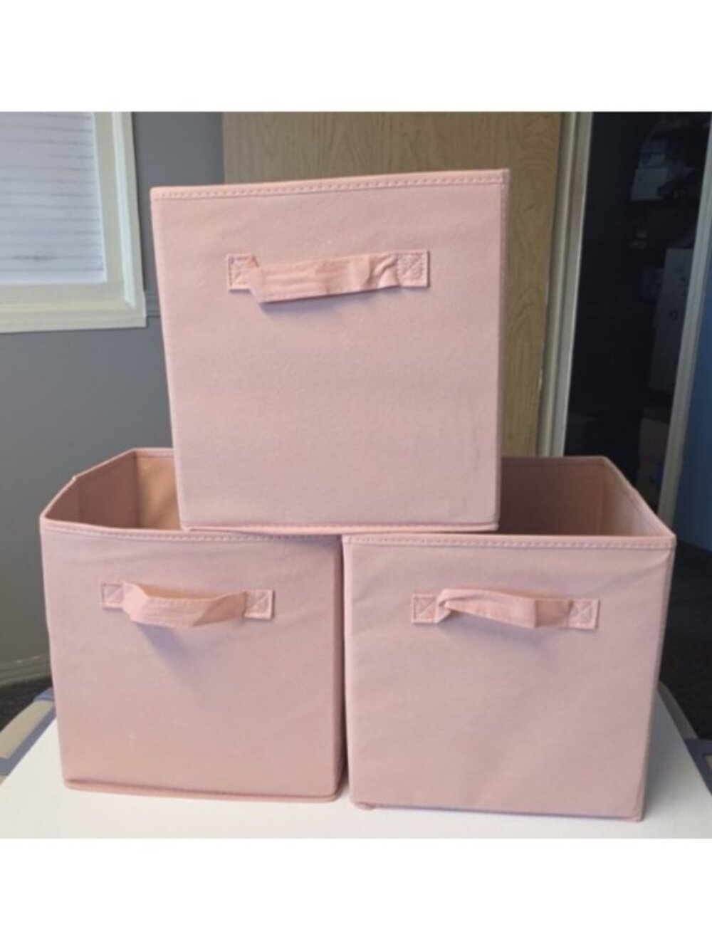 Set of 3 Pink Collapsible Storage Cube Bin Fabric Toy Organizer Drawer Boxes
